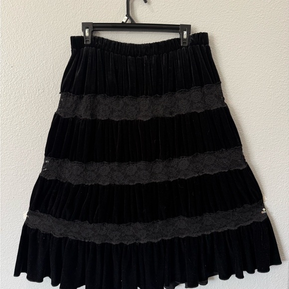 Lapis Black Velvet Lace Sequin Skirt Large Romantic Goth Y2K - Picture 3 of 8
